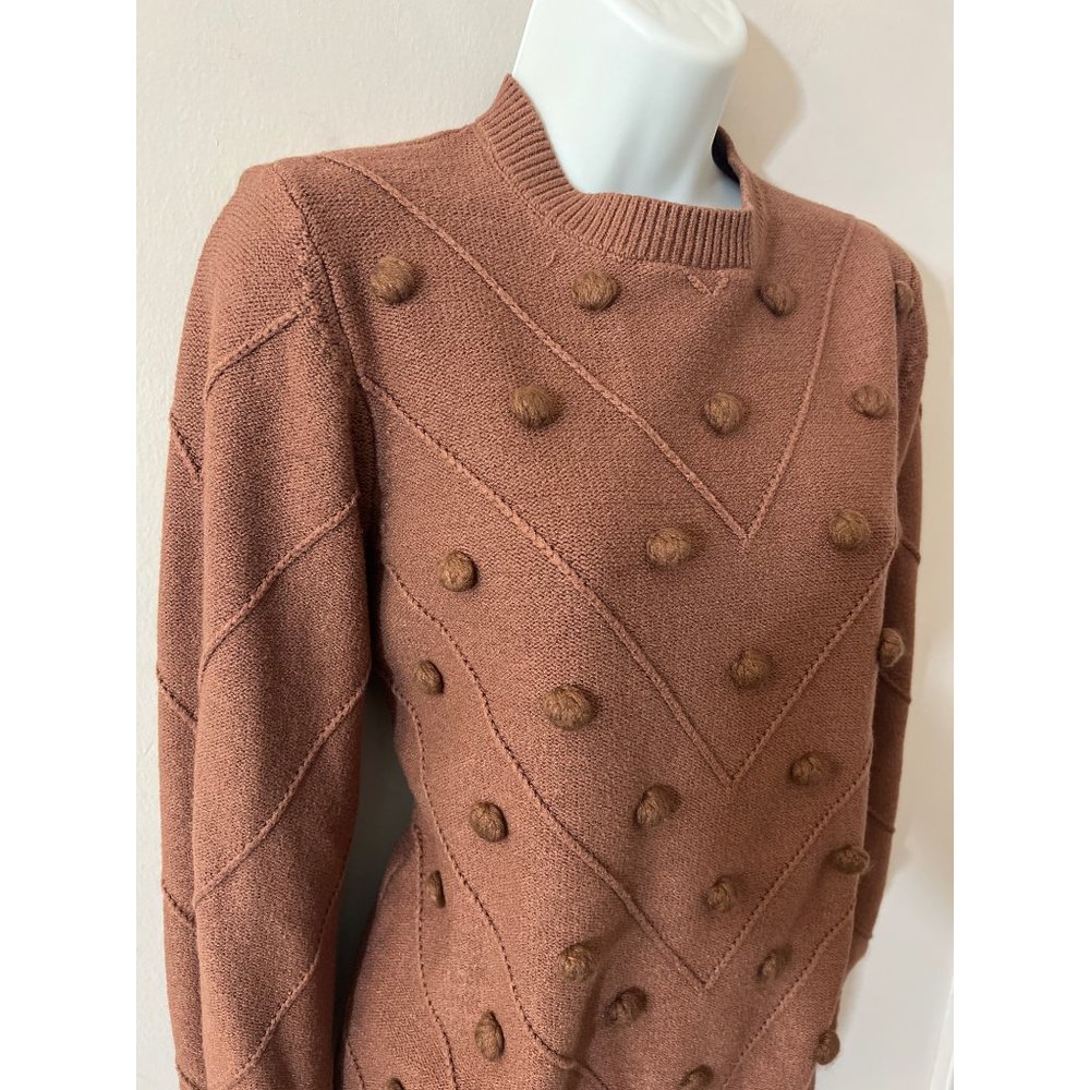 Simplee Brown Popcorn Long Sleeve Womens Crewneck Sweater Size Large - Picture 3 of 8